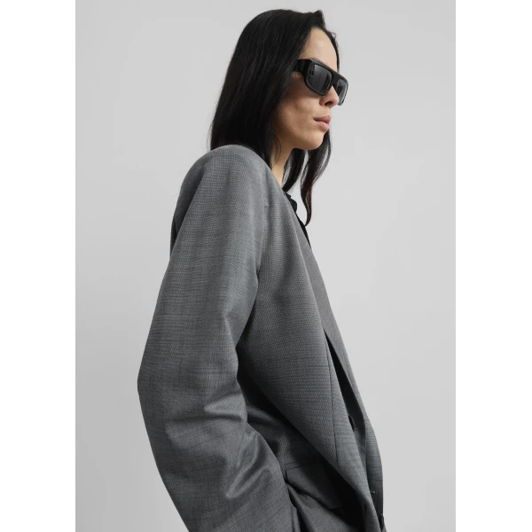 The Frankie Shop Newark Double Breasted Blazer - Grey Melange - Oversized Minimalist Jackets in Grey - Shop at Luxury Shoes 