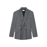 The Frankie Shop Newark Double Breasted Blazer - Grey Melange - Oversized Minimalist Jackets in Grey - Shop at Luxury Shoes 