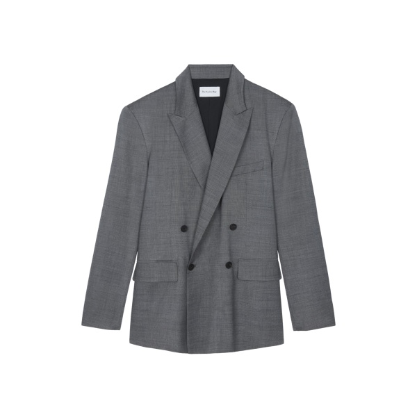 The Frankie Shop Newark Double Breasted Blazer - Grey Melange - Oversized Minimalist Jackets in Grey - Shop at Luxury Shoes 
