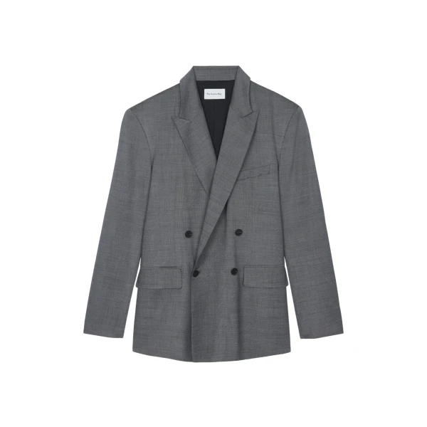 The Frankie Shop Newark Double Breasted Blazer - Grey Melange - Oversized Minimalist Jackets in Grey - Shop at Luxury Shoes 
