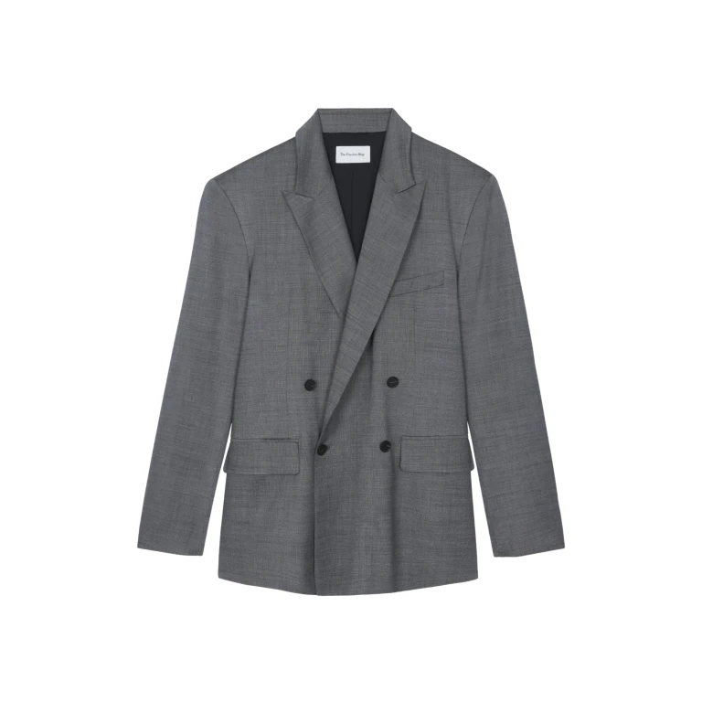 The Frankie Shop Newark Double Breasted Blazer - Grey Melange - Oversized Minimalist Jackets in Grey - Shop at Luxury Shoes 