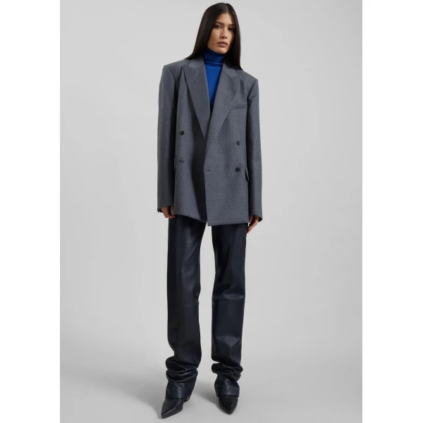 The Frankie Shop Newark Flannel Double Breasted Blazer - Grey Melange - Oversized Minimalist Jackets in Grey - Shop at Luxury Shoes 