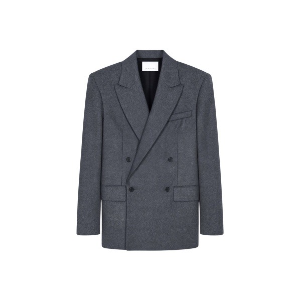 The Frankie Shop Newark Flannel Double Breasted Blazer - Grey Melange - Oversized Minimalist Jackets in Grey - Shop at Luxury Shoes 
