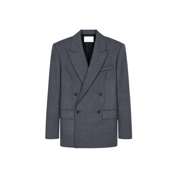 The Frankie Shop Newark Flannel Double Breasted Blazer - Grey Melange - Oversized Minimalist Jackets in Grey - Shop at Luxury Shoes 