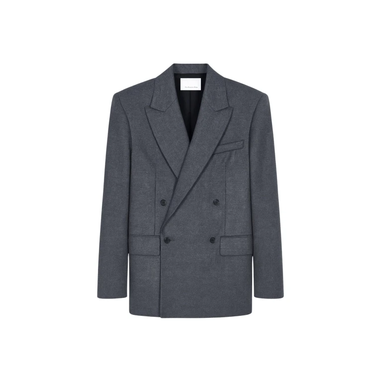 The Frankie Shop Newark Flannel Double Breasted Blazer - Grey Melange - Oversized Minimalist Jackets in Grey - Shop at Luxury Shoes 