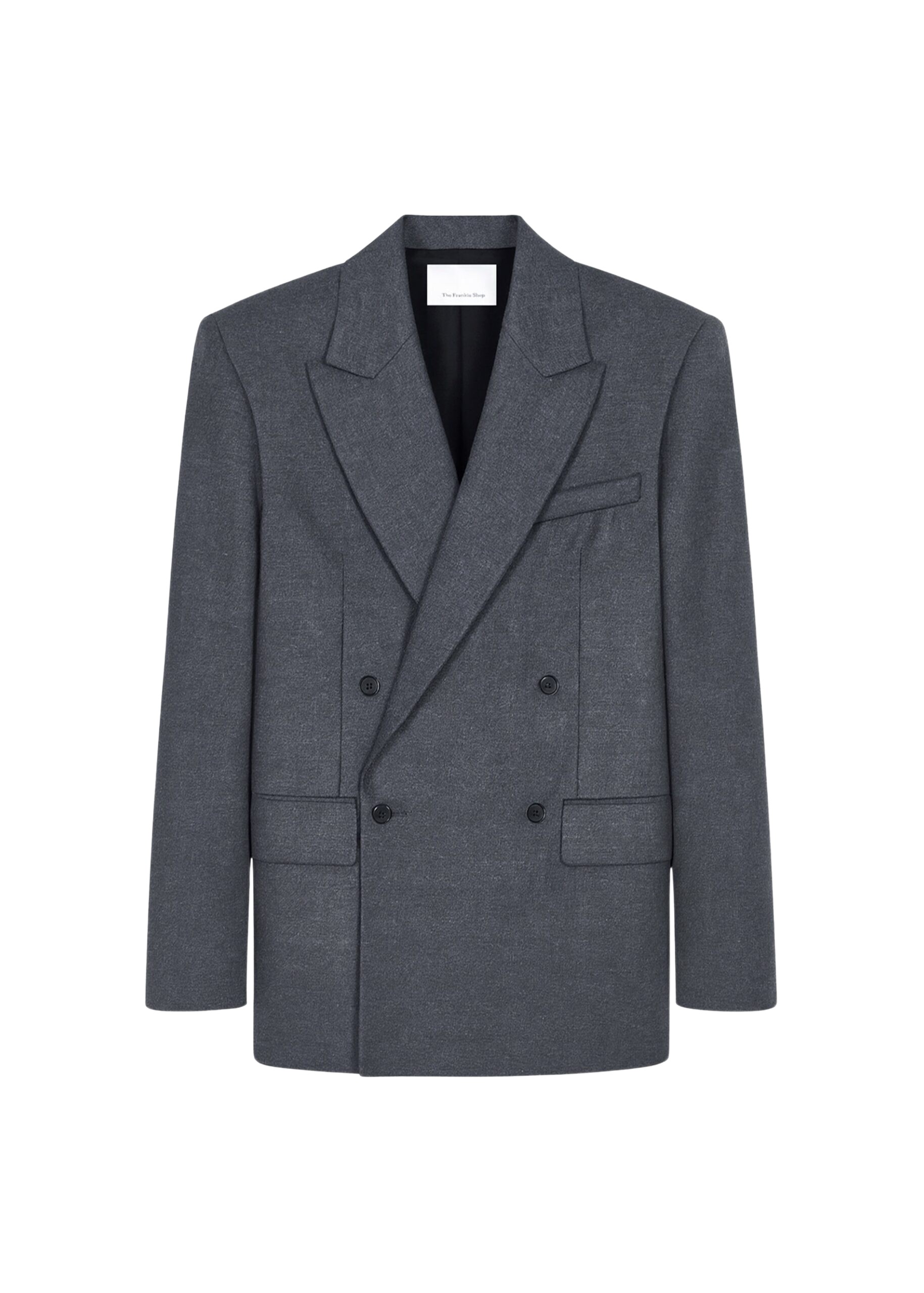 The Frankie Shop Newark Flannel Double Breasted Blazer – Grey Melange