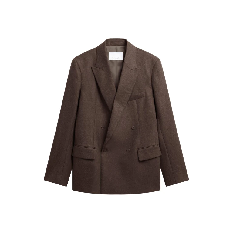 The Frankie Shop Newark Flannel Double Breasted Blazer - Mocha - Oversized Minimalist Jackets in Beige - Shop at Luxury Shoes 