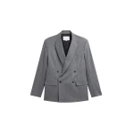 The Frankie Shop Newark Pinstripe Double Breasted Blazer - Grey/Brown - Oversized Minimalist Jackets in Multicolour - Shop at Luxury Shoes 