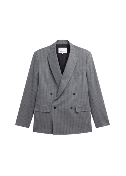 The Frankie Shop Newark Pinstripe Double Breasted Blazer - Grey/Brown - Oversized Minimalist Jackets in Multicolour - Shop at Luxury Shoes 