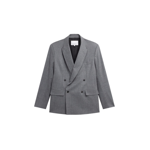 The Frankie Shop Newark Pinstripe Double Breasted Blazer - Grey/Brown - Oversized Minimalist Jackets in Multicolour - Shop at Luxury Shoes 