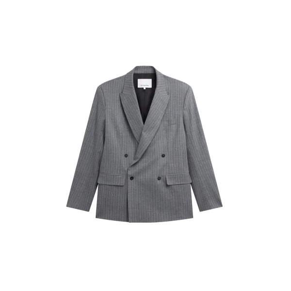 The Frankie Shop Newark Pinstripe Double Breasted Blazer - Grey/Brown - Oversized Minimalist Jackets in Multicolour - Shop at Luxury Shoes 