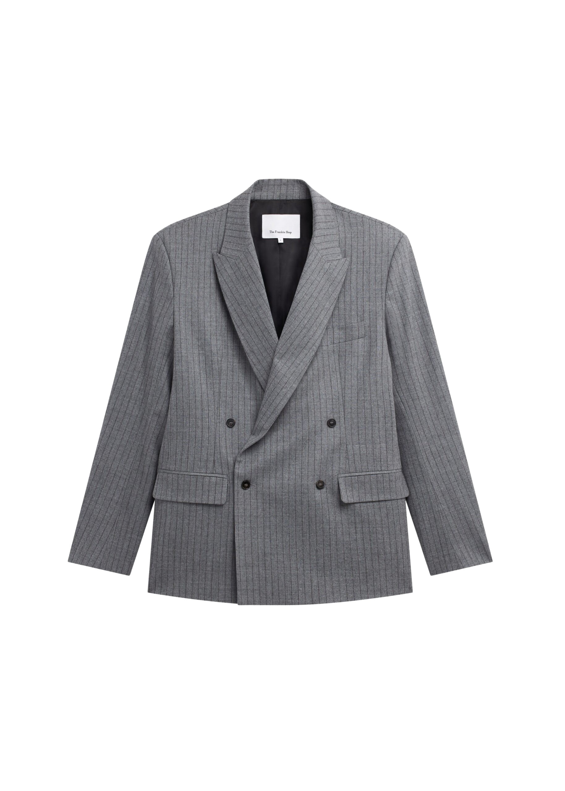 The Frankie Shop Newark Pinstripe Double Breasted Blazer – Grey/Brown