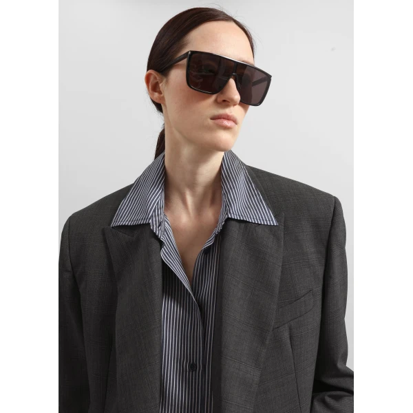 The Frankie Shop Newark Plaid Double Breasted Blazer - Dark Grey - Oversized Minimalist Jackets in Grey - Shop at Luxury Shoes 