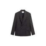 The Frankie Shop Newark Plaid Double Breasted Blazer - Dark Grey - Oversized Minimalist Jackets in Grey - Shop at Luxury Shoes 