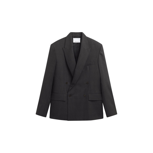 The Frankie Shop Newark Plaid Double Breasted Blazer - Dark Grey - Oversized Minimalist Jackets in Grey - Shop at Luxury Shoes 