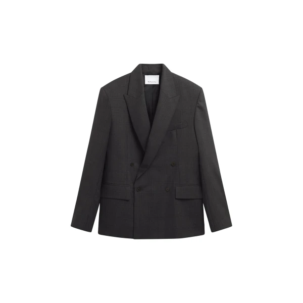 The Frankie Shop Newark Plaid Double Breasted Blazer - Dark Grey - Oversized Minimalist Jackets in Grey - Shop at Luxury Shoes 