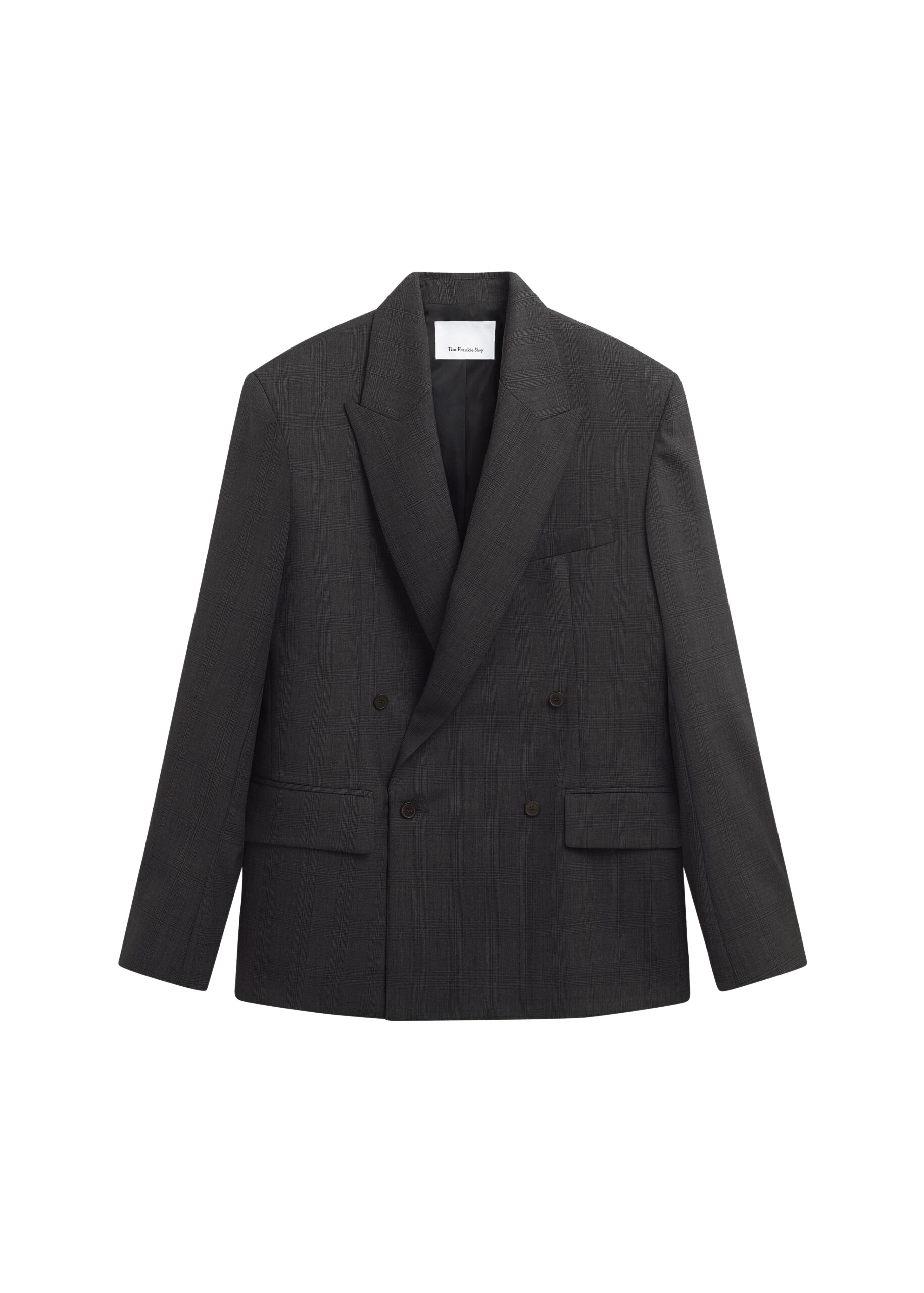 The Frankie Shop Newark Plaid Double Breasted Blazer – Dark Grey