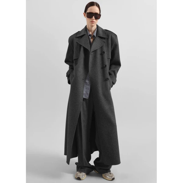 The Frankie Shop Nikola Padded Trench Coat - Dark Grey Melange - Oversized Minimalist Coats in Grey - Shop at Luxury Shoes 
