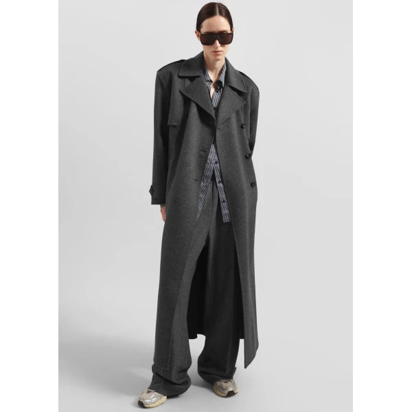 The Frankie Shop Nikola Padded Trench Coat - Dark Grey Melange - Oversized Minimalist Coats in Grey - Shop at Luxury Shoes 
