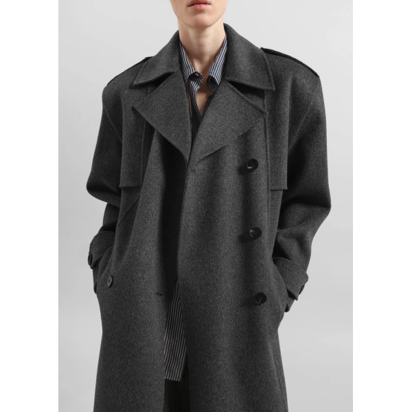 The Frankie Shop Nikola Padded Trench Coat - Dark Grey Melange - Oversized Minimalist Coats in Grey - Shop at Luxury Shoes 