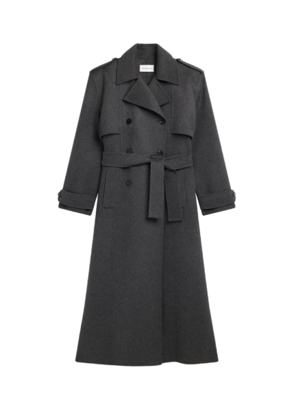 The Frankie Shop Nikola Padded Trench Coat - Dark Grey Melange - Oversized Minimalist Coats in Grey - Shop at Luxury Shoes 