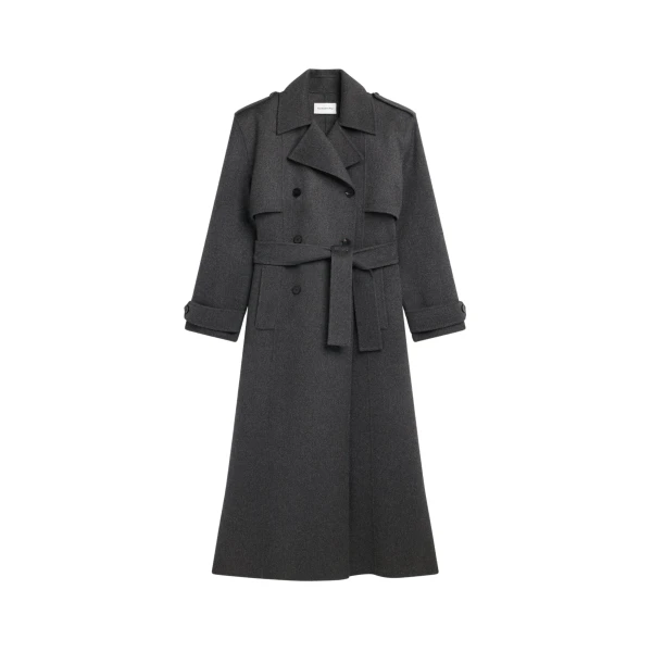 The Frankie Shop Nikola Padded Trench Coat - Dark Grey Melange - Oversized Minimalist Coats in Grey - Shop at Luxury Shoes 