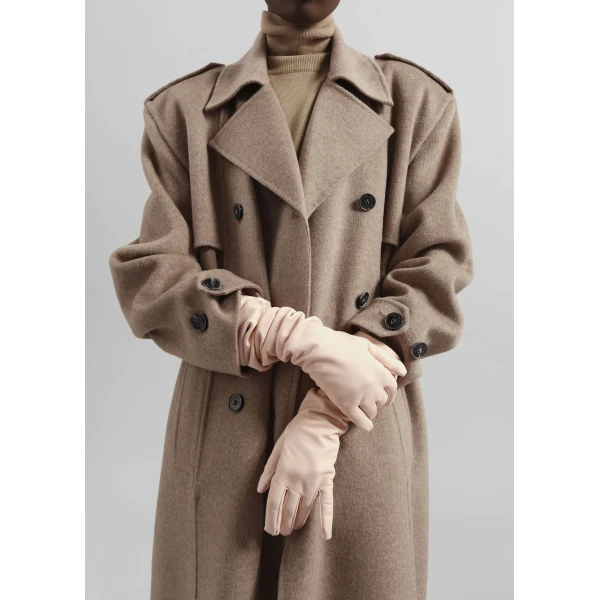 The Frankie Shop Nikola Padded Trench Coat - Taupe Melange - Oversized Minimalist Coats in Beige - Shop at Luxury Shoes 
