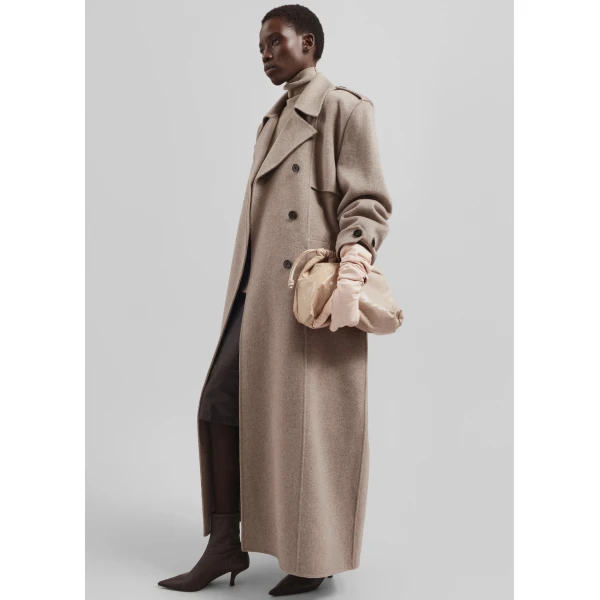 The Frankie Shop Nikola Padded Trench Coat - Taupe Melange - Oversized Minimalist Coats in Beige - Shop at Luxury Shoes 