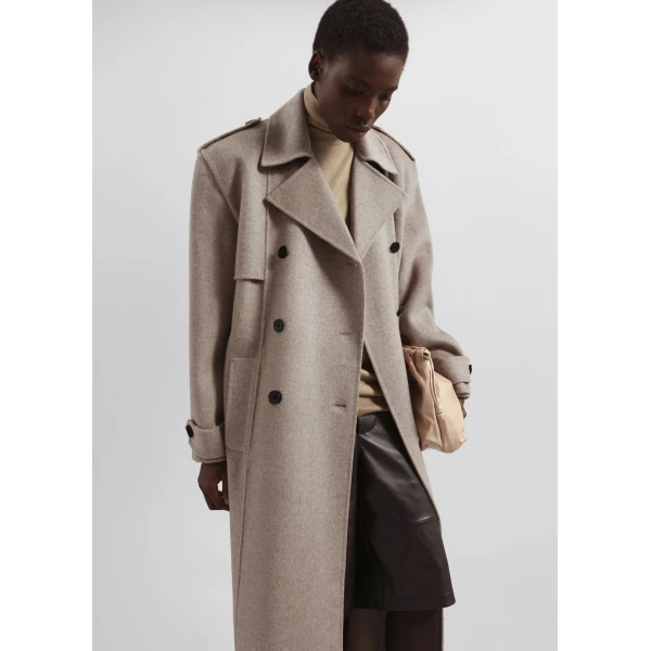The Frankie Shop Nikola Padded Trench Coat - Taupe Melange - Oversized Minimalist Coats in Beige - Shop at Luxury Shoes 