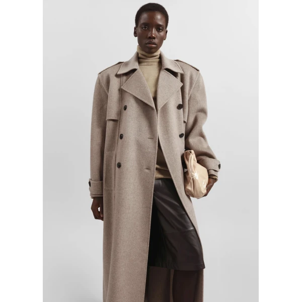 The Frankie Shop Nikola Padded Trench Coat - Taupe Melange - Oversized Minimalist Coats in Beige - Shop at Luxury Shoes 