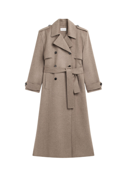 The Frankie Shop Nikola Padded Trench Coat - Taupe Melange - Oversized Minimalist Coats in Beige - Shop at Luxury Shoes 