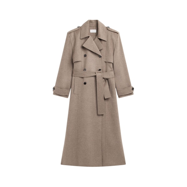 The Frankie Shop Nikola Padded Trench Coat - Taupe Melange - Oversized Minimalist Coats in Beige - Shop at Luxury Shoes 