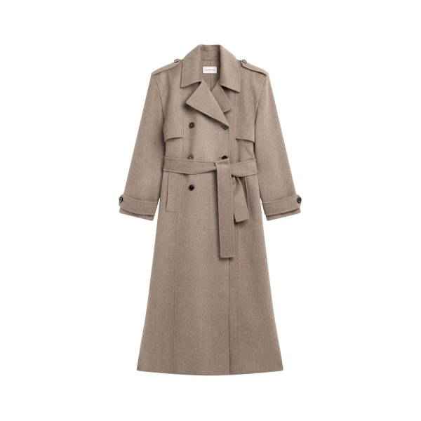 The Frankie Shop Nikola Padded Trench Coat - Taupe Melange - Oversized Minimalist Coats in Beige - Shop at Luxury Shoes 