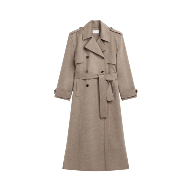The Frankie Shop Nikola Padded Trench Coat - Taupe Melange - Oversized Minimalist Coats in Beige - Shop at Luxury Shoes 