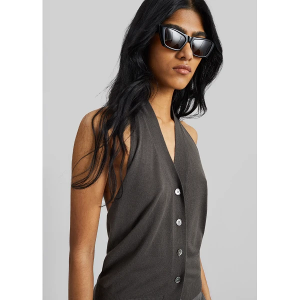 The Frankie Shop Nimi Knit Halter Top - Charcoal - Oversized Minimalist Tops in Grey - Shop at Luxury Shoes 