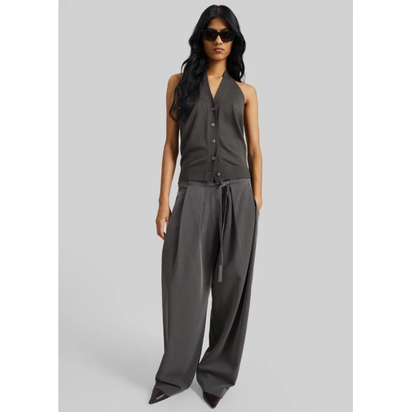 The Frankie Shop Nimi Knit Halter Top - Charcoal - Oversized Minimalist Tops in Grey - Shop at Luxury Shoes 