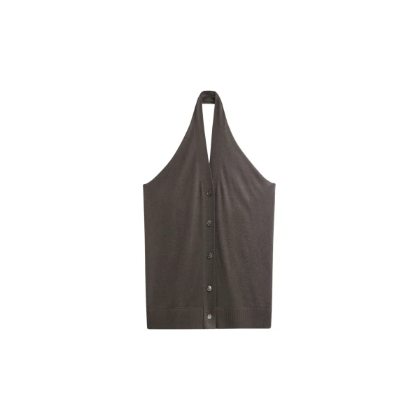 The Frankie Shop Nimi Knit Halter Top - Charcoal - Oversized Minimalist Tops in Grey - Shop at Luxury Shoes 