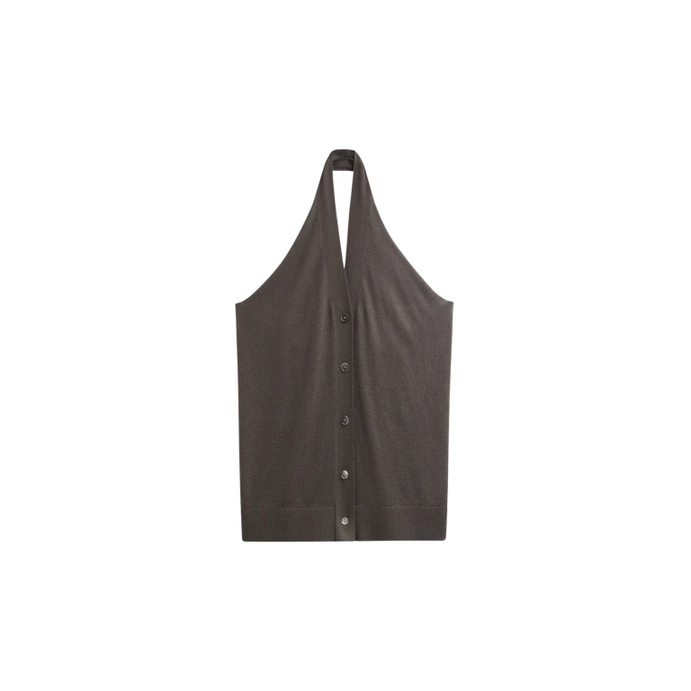 The Frankie Shop Nimi Knit Halter Top - Charcoal - Oversized Minimalist Tops in Grey - Shop at Luxury Shoes 