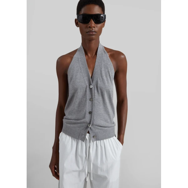 The Frankie Shop Nimi Knit Halter Top - Grey - Oversized Minimalist Tops in Grey - Shop at Luxury Shoes 