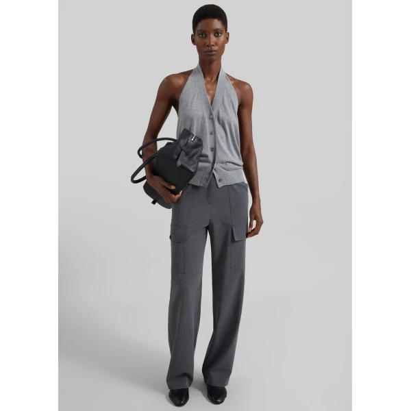 The Frankie Shop Nimi Knit Halter Top - Grey - Oversized Minimalist Tops in Grey - Shop at Luxury Shoes 