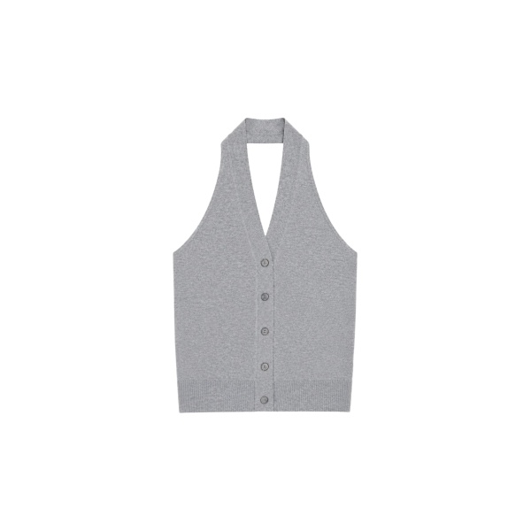 The Frankie Shop Nimi Knit Halter Top - Grey - Oversized Minimalist Tops in Grey - Shop at Luxury Shoes 