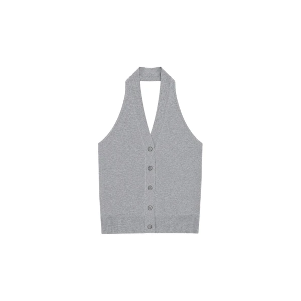 The Frankie Shop Nimi Knit Halter Top - Grey - Oversized Minimalist Tops in Grey - Shop at Luxury Shoes 