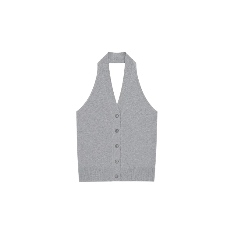 The Frankie Shop Nimi Knit Halter Top - Grey - Oversized Minimalist Tops in Grey - Shop at Luxury Shoes 
