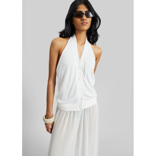 The Frankie Shop Nimi Knit Halter Top - White - Oversized Minimalist Tops in White - Shop at Luxury Shoes 