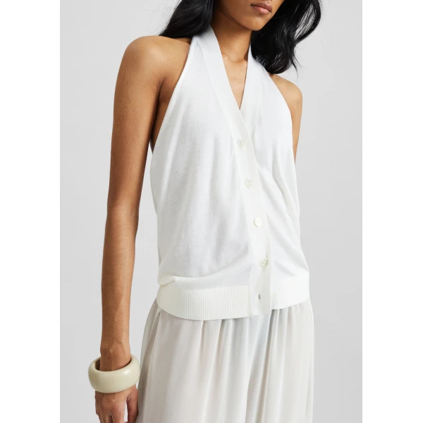 The Frankie Shop Nimi Knit Halter Top - White - Oversized Minimalist Tops in White - Shop at Luxury Shoes 