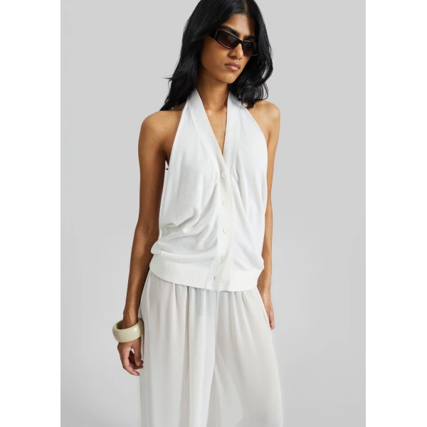 The Frankie Shop Nimi Knit Halter Top - White - Oversized Minimalist Tops in White - Shop at Luxury Shoes 