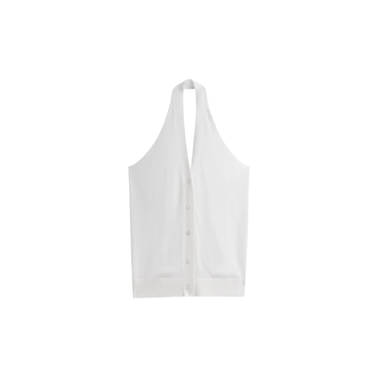 The Frankie Shop Nimi Knit Halter Top - White - Oversized Minimalist Tops in White - Shop at Luxury Shoes 