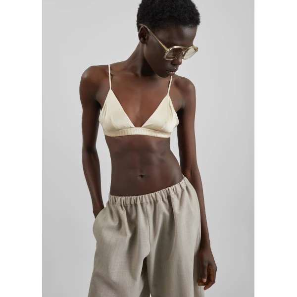 The Frankie Shop Nina Silk Bralette - Champagne - Oversized Minimalist Tops in Neutrals - Shop at Luxury Shoes 
