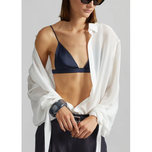 The Frankie Shop Nina Silk Bralette - Navy - Oversized Minimalist Tops in Blue - Shop at Luxury Shoes 