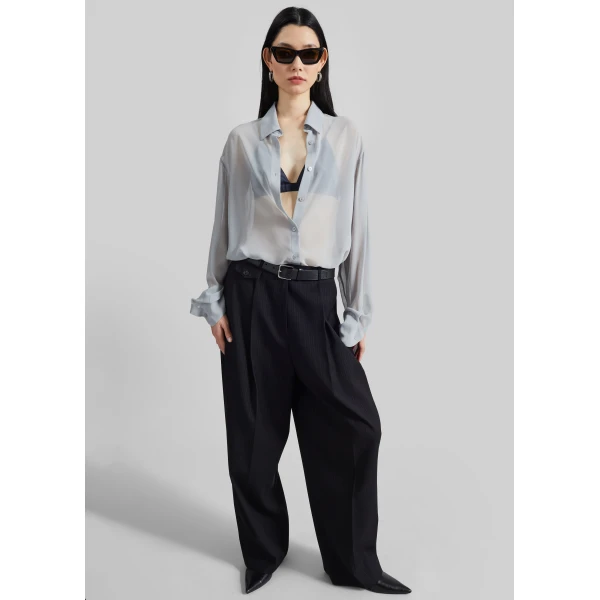 The Frankie Shop Nina Silk Bralette - Navy - Oversized Minimalist Tops in Blue - Shop at Luxury Shoes 
